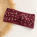 Fascia incrociata in maglia rosso scuro con perle e texture a coste elastiche - 4# Rosso Vino