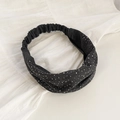Dark grey twisted knot headband with silver rhinestones on elastic knit fabric - Dark Gray