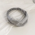 Elastic wide headband in grey fabric featuring delicate silver rhinestones decoration - Gray