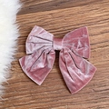 Pink velvet bow hair clip with elegant double-layered design for women's hairstyle - Pink