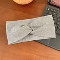 Grey knitted twist headband featuring sparkling silver rhinestones for women's fashion - Pale Grey