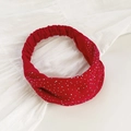 Elastic red wide headband with sparkling rhinestones and knot design for women - Red