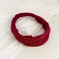 Elastic wide headband in dark red fabric with sparkling silver rhinestones for women - Burgundy