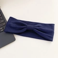 Elastic deep blue yoga headband with minimalist bow knot design for women fitness - Navy Blue