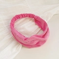 Chic rose pink elastic headband with sparkling rhinestones and twisted knot design - Pink