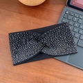 Chic black wide twist headband with sparkling rhinestones on ribbed knit fabric - Black