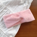 Pink plush twisted headband with cross knot design for warm autumn and winter style - Pink