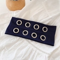 Fashionable dark blue knit headband featuring eight large silver metal eyelets for women - Solid Navy Blue