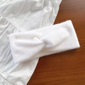 Plush cream white faux fur wide headband with twisted knot design for winter - White