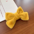 Barrette à nœud en peluche jaune vif en mohair doux avec fermeture à ressort métallique - Jaune