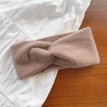 Soft plush wide cross headband in light brown, warm winter hair accessory for women - Light Coffee