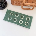 Elastic ribbed knit headband in dark green with stylish silver metal eyelets - Dark Green