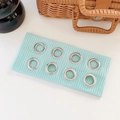 Light blue ribbed knit headband featuring vintage silver metal eyelets for women - Light Blue