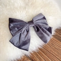 Classic dark grey velvet bow hair clip with a layered design for a vintage winter style - Gray