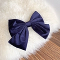 Elegant large navy blue velvet hair clip with a layered bow design on white fur - Navy Blue