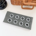 Gray ribbed knit headband featuring chunky silver metal eyelets in a punk rock style - Dark Gray