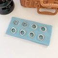 Light blue ribbed knit punk headband featuring eight large silver metal eyelet grommets - Blue