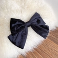 Elegant large black velvet bow hair clip with vintage double-layer 3D design for women - Black
