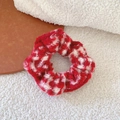 Klassieke rood-witte geruite tweed scrunchie voor dames in herfst en winterstijl - Geruit Patroon