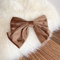 Elegant vintage brown velvet double-layered bow hair clip with a classic spring fastener - Khaki