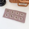 Pink ribbed knit headband with large silver metal eyelets in a punk rock fashion style - Haze Purple
