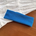 Elastic royal blue wide ribbed knit headband for yoga and daily face washing - Blue