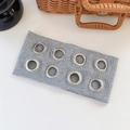Grey ribbed knit wide headband with decorative silver metal eyelets in punk rock style - Light Gray