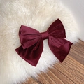 Elegant wine red velvet bow hair clip with double-layered vintage handmade design - Burgundy