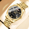 Orologio da uomo in acciaio inossidabile dorato con quadrante romano nero e ghiera zigrinata - Quadrante Nero Cinturino Oro (2991HJ)