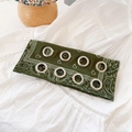 Dark green paisley print wide headband with silver metal grommets and classic floral patterns - Paisley Dark Green