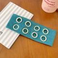 Teal knitted punk headband with eight silver metal eyelets for a hip hop style - Cyan
