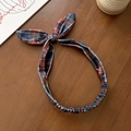 Classic red and green plaid knotted rabbit ear headband with comfortable elastic band - Red Plaid