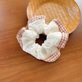 Elastico per capelli in pizzo e tessuto a quadretti marroni per accessori femminili - Patchwork in Pizzo a Quadri Rosa