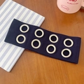 Dark blue ribbed knit headband featuring silver metal grommets for a punk style aesthetic - Navy Blue