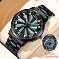 Black stainless steel watch with blue rotating turbine dial and quartz movement - Blue and Black Style (LT08LAN)