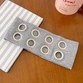 Chic grey knitted headband with silver metal eyelets for a punk rock festival look - Light Gray