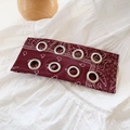 Vintage burgundy paisley print headband with eight large silver metal eyelets - Paisley Wine Red