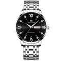 VA VA VOOM silver stainless steel watch for men with black dial and day-date window - Silver