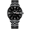 Men's VA VA VOOM business watch in all black steel with day-date display and Roman scales - All Black