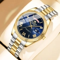 Orologio da uomo bicolore con quadrante blu soleil e datario a numeri romani - Quadrante Blu Cinturino Bicolore (2991LAN-SAN)