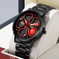Orologio sportivo da uomo con design a cerchio d'auto nero e rosso e cinturino in metallo - LT01 Rosso