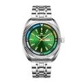 Men's silver quartz watch with emerald green sunray dial and day-date display window - Silver Case Green Dial (2621LV-Y)