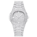 Montre de luxe pour hommes en argent avec sertissage de diamants et guichet de date - Argent
