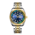Men's business watch with blue dial, gold fluted bezel and silver-gold steel strap - Two-tone Blue Dial (2621LAN-SAN)