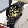 Orologio sportivo da uomo con cinturino in metallo nero e quadrante design cerchio giallo - LT01 Giallo
