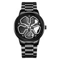 Orologio da uomo stile cerchio auto con cinturino in metallo nero e dettagli bianchi - LT01 Bianco
