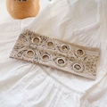 Khaki paisley wide headband featuring vintage metal eyelets on soft fabric texture - Paisley Khaki