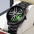 Orologio da uomo in metallo nero con design a cerchio e pinza freno verde - Nero & Verde (LT03)