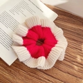 Handmade knitted wool scrunchie with red and white color blocking in warm winter style - Red & Cream White