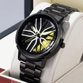 Orologio ruota da corsa nero con pinza freno gialla e cinturino in metallo opaco - Nero & Giallo (LT03)